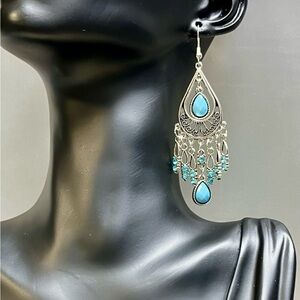 Elegant Silver and Turquoise Chandelier Earrings